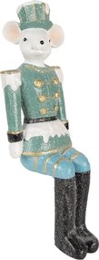 Zeleno-modrá dekorácia sediaca socha Myška v uniforme - 10*7*19 cm