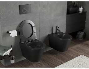 Mexen Rico, závesná WC misa 490x360x370 mm, Rimless Tornádo + WC sedadlo z duroplastu, čierna matná, 30721085T