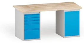 Dielenský stôl KOVONA, 1 závesná skrinka a 5 zásuviek na náradie, buková škárovka, 1700 mm