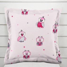 Biante Detská bavlnená obliečka na vankúš s lemom Sandra SA-726 Ružové sovičky na bledo ružovom 45 x 45 cm