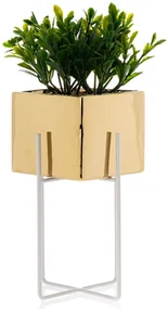 KERAMICKÝ KVETINÁČ SO STOJANOM MIZU 22X12 CM ZLATÁ/BIELA
