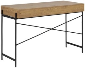 Pracovný stôl ARTOS 110 cm hnedo-čierny v industriálnom štýle, kovová podnož