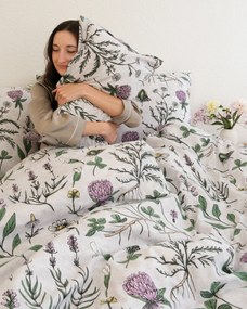 Predĺžené bavlnené obliečky Renforcé – Herbár sivý