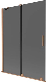 Mexen Velar, 2-krídlová posuvná vaňová zástena 130 x 150 cm, 8mm šedé sklo, medená matná, 896-130-000-41-65