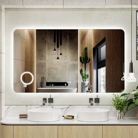 Erga Myra, LED zrkadlo 140x80 cm s kozmetickým zrkadlom 3x zväčšenie, 5082 lm, 3 farby svetla, zadné osvetlenie, ERG-V01-MYRA-1480-00