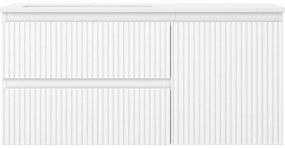 Mexen Rivel, kúpeľňová skrinka 100 cm s ľavým umývadlom Otis, 2S, 1D, drážkovaná, biela matná, 91A23-10047-3-BBFFF01-W18L01