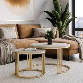 OKRÚHLY KONFERENČNÝ STOLÍK 2v1 LEONARDO 2 BRÚSENÁ ZLATÁ + KAŠMÍR MATNÁ