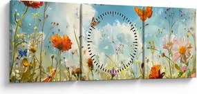 Obraz - Motýle na letnej lúke (s hodinami) (90x30 cm)