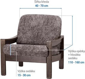 Bielastické poťahy MARMO hnedé kreslo s drevenými rúčkami (š. 40 - 70 cm)