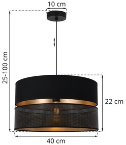 Závesné svietidlo Asti, 1x PVC/čierne textilné tienidlo, (fi 40cm), g, b