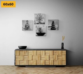 Set obrazov s čiernobielym Feng Shui motívom