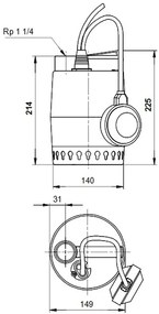Grundfos UNILIFT KP 150 A1 ponorné kalové čerpadlo s plavákom 011H1600