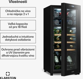 Klarstein Bovella 18 Duo+, dvojzónová vinotéka, 50 l, 18 fliaš, sklenené dvierka