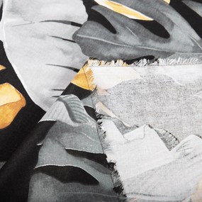 Biante Bavlnený záves Sandra SA-228 Sivé a zlaté tropické listy na čiernom 150x200 cm