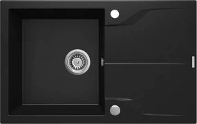 Deante Andante Flush, granitový drez 780x490x194 mm, 3,5" + priestorovo úsporný sifón, 1-komorový, čierna, ZQN_N11F