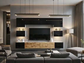 Obývacia stena Belini Premium Full Version čierny lesk / dub wotan + LED osvetlenie Nexum 53
