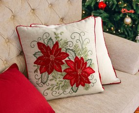 EUROFIRANY VIANOČNÁ DEKORAČNÁ OBLIEČKA NA VANKÚŠ POINSETTIA 45X45 CM VZOROVANÁ