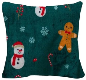 Mikroplyšový poťah na vankúšik SNOWMAN AND GINGERBREAD 45x45 cm, zelený