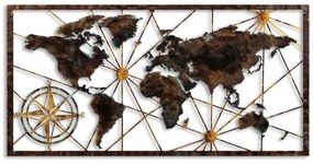 Nástenná dekorácia 120x60 cm mapa sveta kov