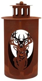 Hrdzavý antik plechový lampáš jeleň Deer - Ø 14*26 cm