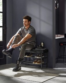 EKHO Lavička s policami na topánky, čalúnené sedadlo, botník, čierna farba