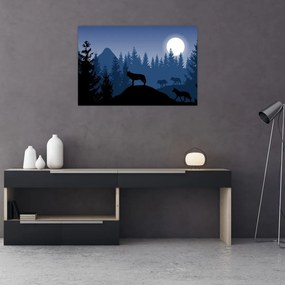 Obraz - Svorka vlkov za splnu (90x60 cm)