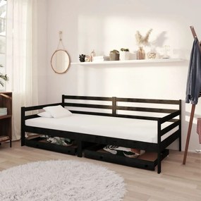 Denná posteľ so zásuvkami 90x200 cm čierna borovicové drevo