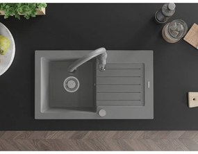 Mexen Pablo, granitový drez 752x436x161 mm, 1-komorový a drezová batéria Savita, šedá, 6510-71-672601-71