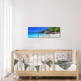 Obraz pláže na Praslin ostrove (s hodinami) (90x30 cm)