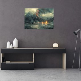 Sklenený obraz - Erupcia sopky (70x50 cm)
