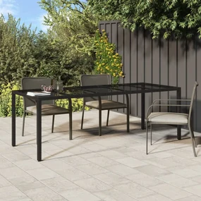 vidaXL Záhradný stôl čierny 250x100x75 cm tvrdené sklo a polyratan