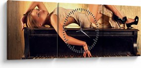 Obraz - Žena na klavíri (s hodinami) (90x30 cm)