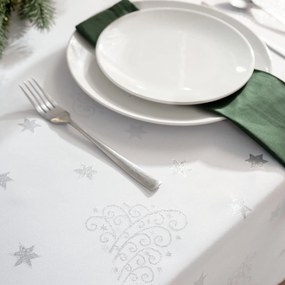 Goldea vianočný hranatý teflónový obrus - strieborné vianočné stromčeky a hviezdičky 80 x 80 cm