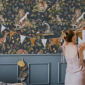 Tapeta roztomilé lesné zvieratá tmavá 280x100cm