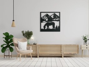 drevko 3D obraz na stenu Pasúci sa kôň Rozmer obrazu: 32,5 x 32,5 cm, Farba dekorácie: Čierna