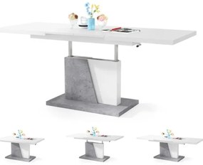 Rozkladací konferenčný/jedálenský stôl so zvíhacou doskou NINO biela/šedá betón