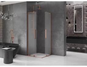 Mexen Velar L Duo, sprchový kút s posuvnými dverami 90 x 90 cm, 8mm sklo námraza, ružové zlato, 871-090-090-02-33-60