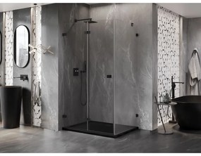 Mexen Lunar-F, 1-krídlový sprchový kút so skladacími dverami, ľavý, 90 x 80 cm, 8mm číre sklo, čierny profil, 836-090-080-70-00-L