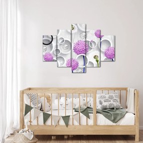 Obraz 3D abstrakcie s kruhmi a kvetinami (150x105 cm)