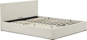 Béžová čalúnená dvojlôžková posteľ s úložným priestorom s roštom 180x200 cm Nahiri – Kave Home