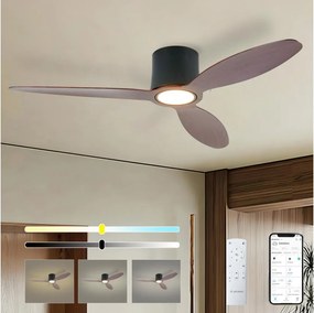 ZEVENTI - stropný LED ventilátor VENTORA LED/24W/230V Wi-Fi Tuya čierna/orech + diaľkové ovládanie