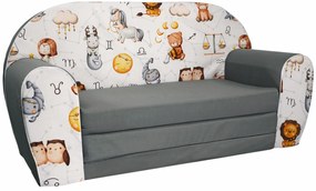 Detská rozkladacia MINI pohovka Nebeské znamenia - šedá/biela