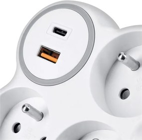 Solight P106C-PD20 - Rozbočovač 3x 16A + USB A+C rýchlonabíjačka 20W