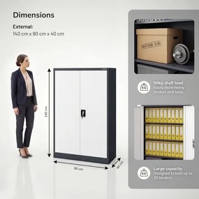 Kovová kancelárska skriňa na dokumenty antracitovo-biela KEVIN 900 x 1400 x 400 mm