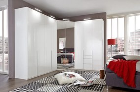 Šatníková skriňa so zásuvkami New York D, 135 cm, biela / biely lesk