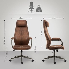 Kancelárska stolička Pocatello v industriálnom štýle - koženka - Cognac antik