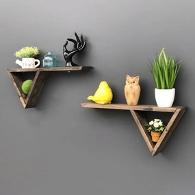 Sada 2 drevených nástenných políc Triangles