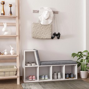 HOMCOM 2 v 1 úložná lavička s 5 priehradkami a 2 vankúšmi, knihovna 108 x 30 x 60 cm biela šedá | Aosom