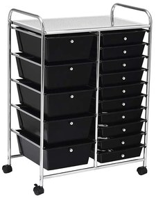Mobilný úložný vozík s 15 zásuvkami, rôzne farby, čierny