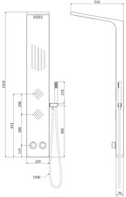 Mexen Navas, sprchový panel, čierna, 7627-02-70